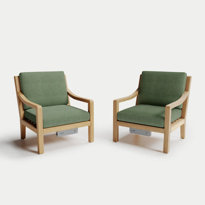 Heated Outdoor Teak Lounge Chair Set 