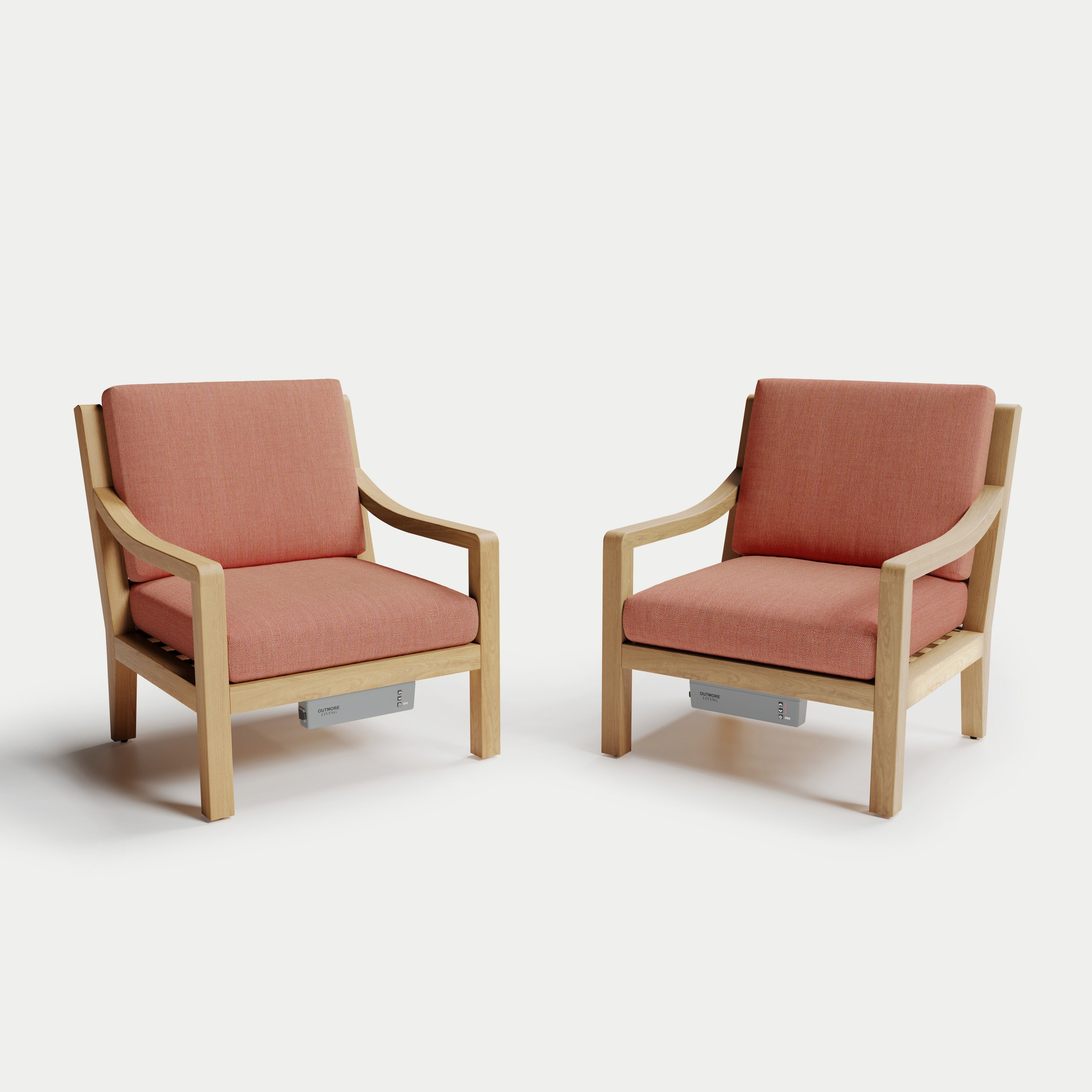 Heated Outdoor Teak Lounge Chair Set 