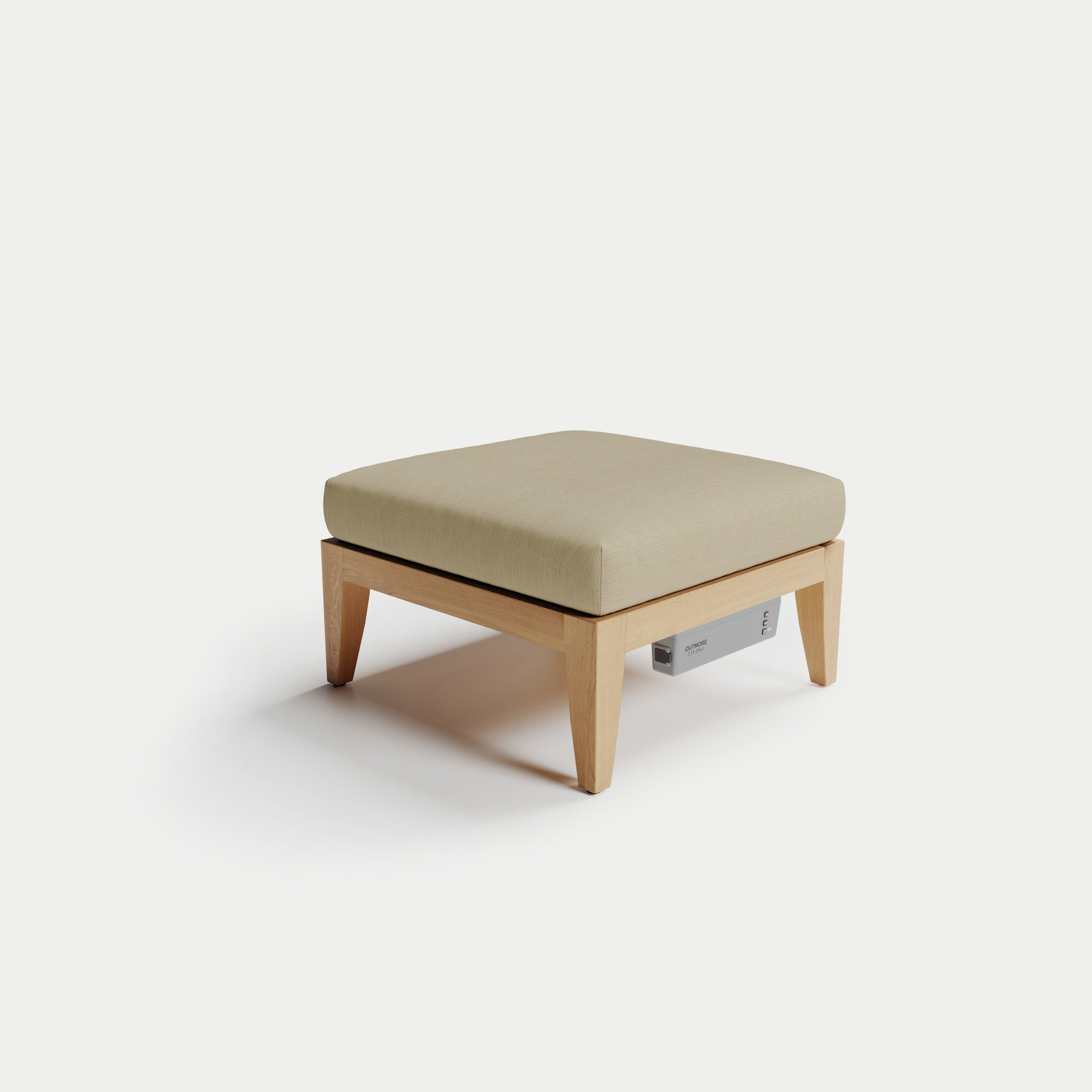 Heated Outdoor Teak Ottoman 