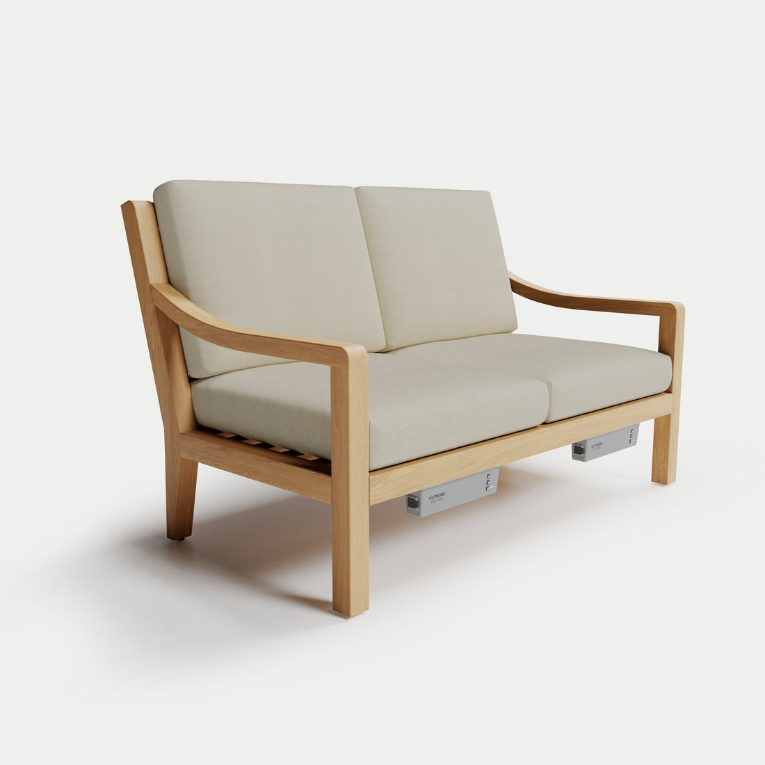 Heated Outdoor Teak Loveseat #fabric-color_eggshell