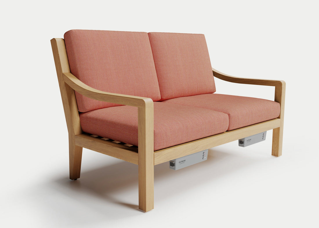 Heated Outdoor Teak Loveseat